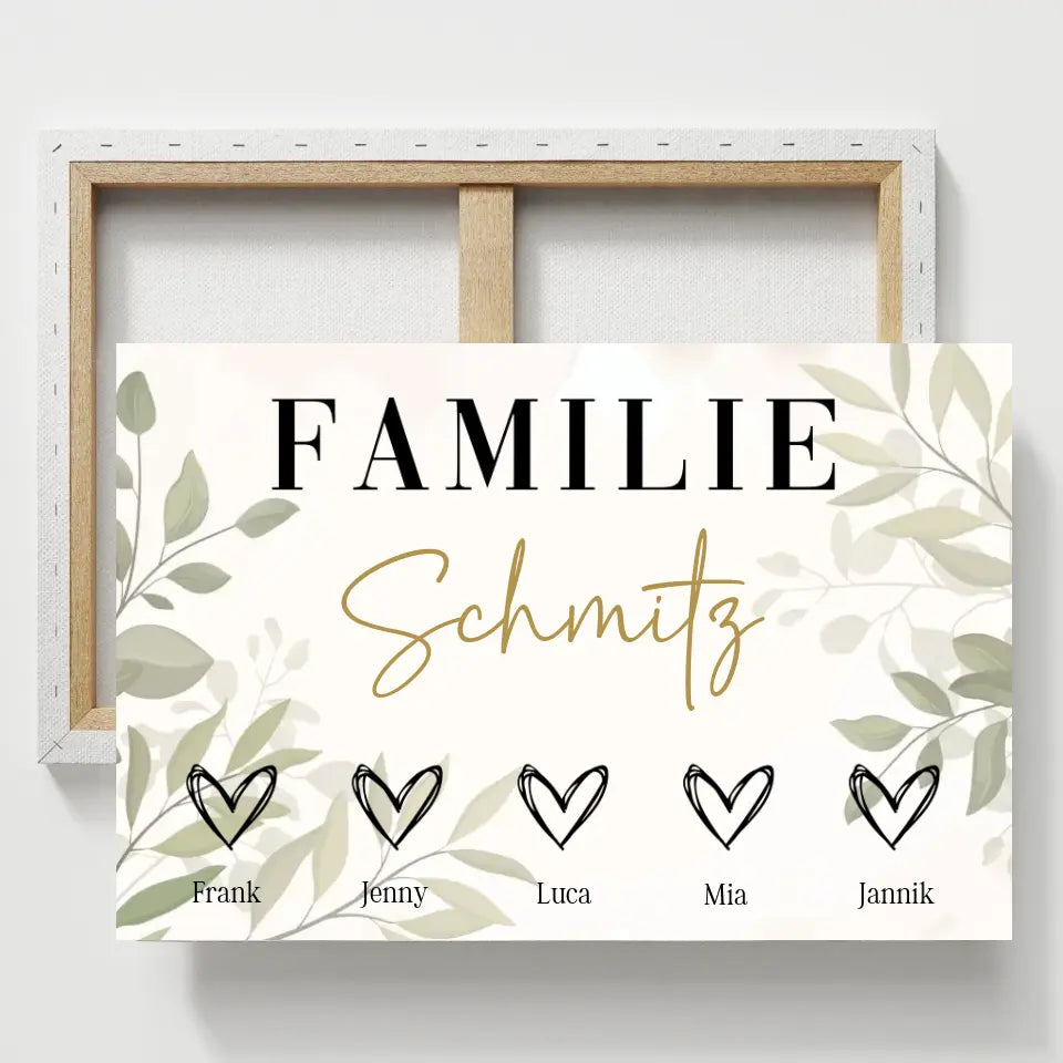 Familien Namen Leinwand mit Herzen