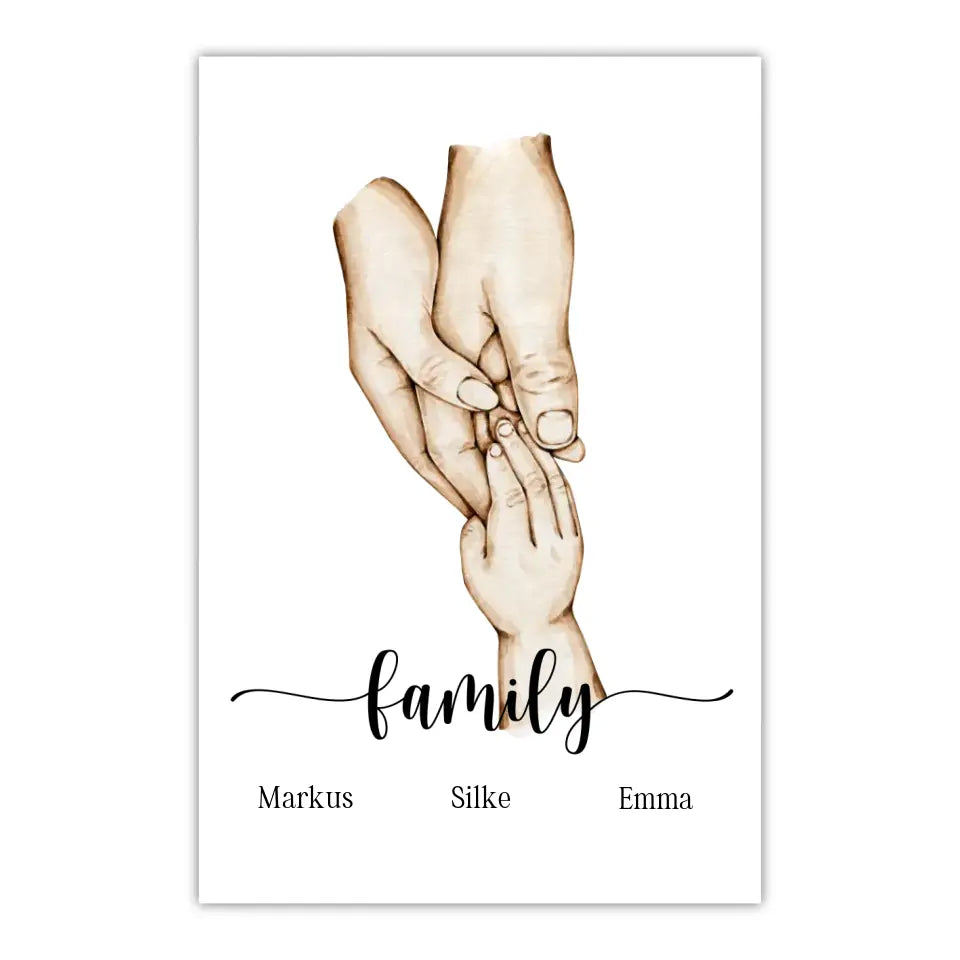 Hände Eltern & Kind Geburt - Personalisiertes Familienposter