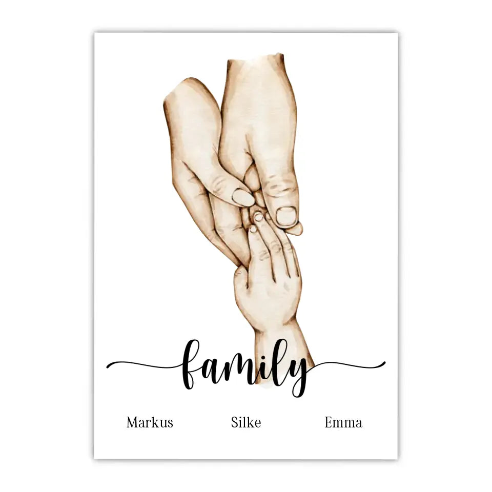 Hände Eltern & Kind Geburt - Personalisiertes Familienposter