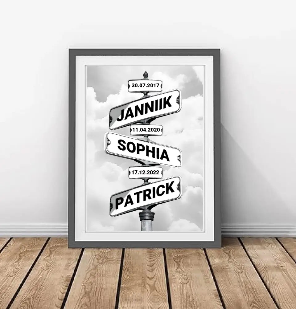 Strassenschild Familie Kinder - Personalisiertes Poster