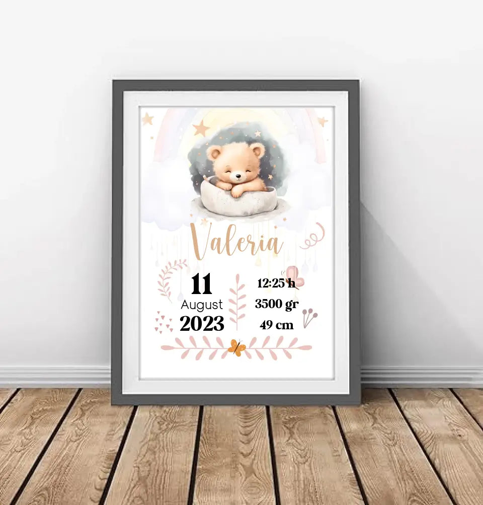 Geburtsposter "Bär" - Personalisiertes Babyposter